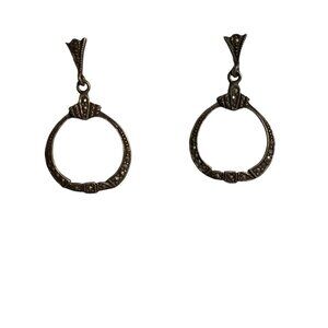 Vintage Art Deco Sterling Silver Marcasite Dangle Earrings Victorian 1.5" Estate